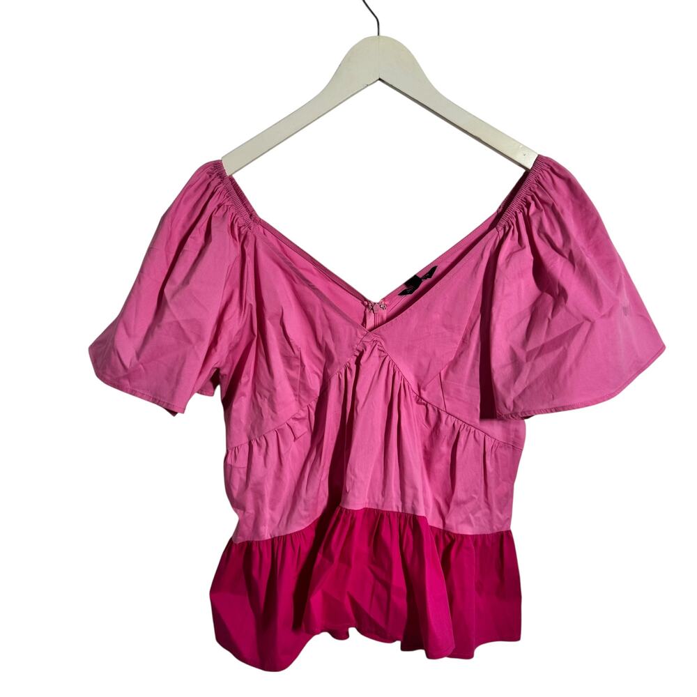 Strut & Bolt Top Women L Pink Red Color Block Sweetheart Neckline Tiered Cottage